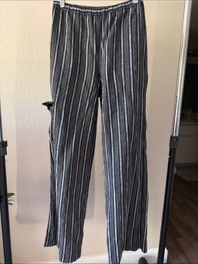 Chico's 💯Linen Striped Wide Leg Pants Coastal Lagenlook Elastic Waist Size 0/S